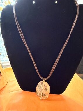 Talbots Brown Cord Necklace with Gold-Toned Stone Pendant